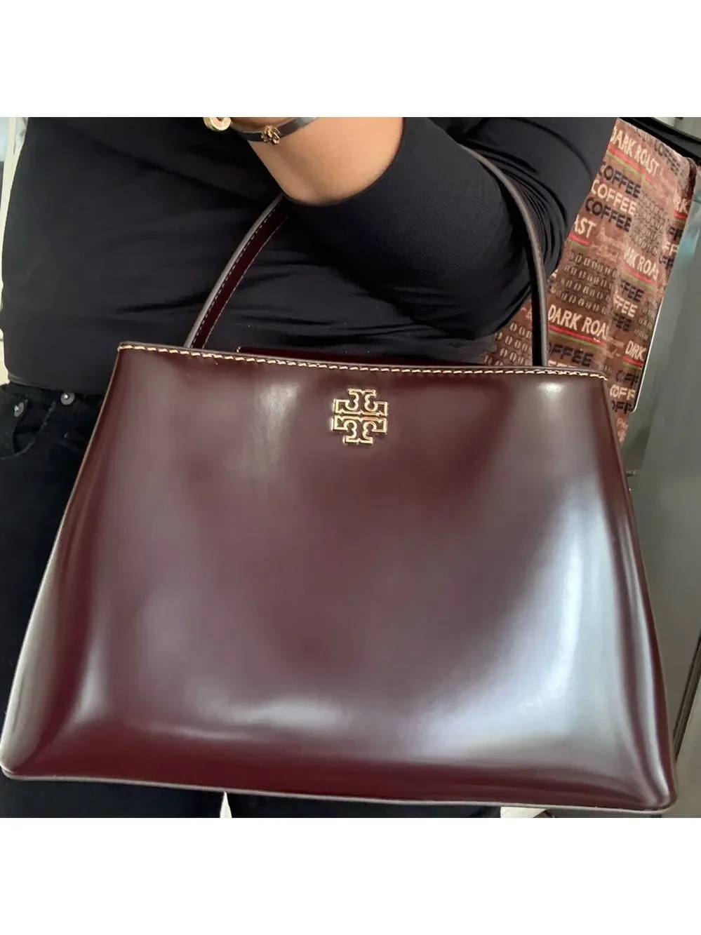 700+! New Women's Tory Burch BRITTEN SMOOTH SATCHEL TEMPRANILLO / Gold
